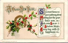 Winsch New Year Postcard Antique Gold Horseshoe Sweetest Flowers Happiness Poem picture