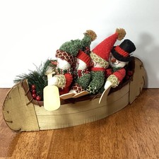 Vintage Rustic Snowman Family In A Canoe Rowing Cabin Christmas Decor picture