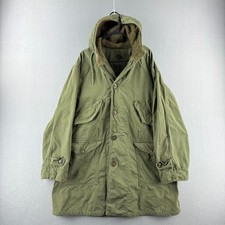 Vintage M-47 Parka Jacket Mens Large 40s 50s Korean War Cotton Fuzzy Hood picture