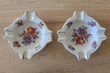 Set of 2 Vintage Victoria Czechoslovakia Floral Ashtrays With Gold Trimmed Rests picture