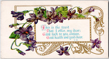 Postcard Good Luck Health Cheer c1910 Embossed Flowers Bloomington Kansas KS DPO picture