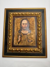Antique 19th Century Russian Orthodox Icon Jesus Christ Pantocrator on Wood picture