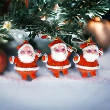 Vintage Miniature Flocked Dancing Santas Christmas Ornaments Lot Of 3 1950s picture