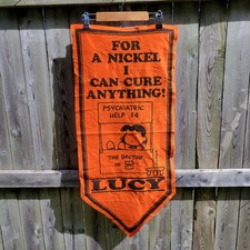 Vintage 70's Peanuts Lucy Psychiatric Help Felt Banner Pennant picture