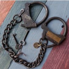 Antique Handcuff Cast Iron Working Lock With Key U.S. Postal Western Handcuffs picture