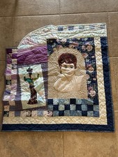 Vintage Quilted Appliquéd Wall Hanging Figural Story MCM Novelty 35x37” picture