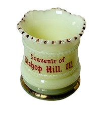 BISHOP HILL, ILLINOIS IL Uranium Antique Custard Glass Souvenir Toothpick Cup picture