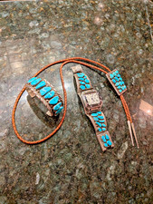 E SPENCER Navajo Native American Sterling Silver Turquoise Jewelry Set Buckle... picture