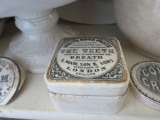 Old English TEETH  ADVERTISING POT White Rose Tooth Paste Pot Stained Ironstone picture
