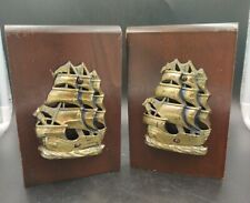 Vintage Sailing Ship Wooden Bookends Standard Specialty Finest Made in Japan picture