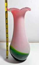 Italian vase Hand blown Glass Pink Green Lilly Italy Flower Beautiful picture