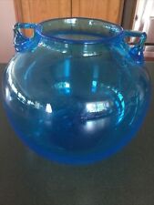 Vintage 1960's MCM Blenko Blue Art Glass Round Bulb Vase 7
