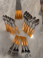 Vintage Two tone Bakelite, flatware 22pc orange Flatware Set picture