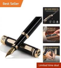 Luxury Black Lacquer Fountain Pen with Real Gold Finish & Schmidt Nib Gift Set picture
