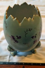 Vintage “Cracked Egg” Vase with Violets & Gold Trim picture