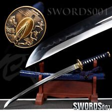 elegant blue scabbard T10 Steel Japanese Wakizashi Samurai Sword Unokubitsukuri picture