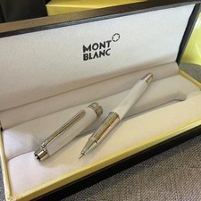 Montblanc 163 RollerBall Pen Ceramics New Style White Chrome Trim w/ Gift Box picture