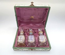 Antique Breidenbach London Glass Perfume Bottle Trio Embossed Cherub Case c1890 picture