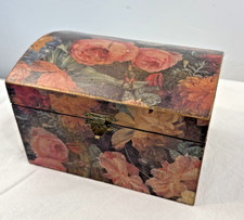 VTG ROSE Covered Dome Wood Trinket, Jewelry, Make-up, Perfume  Box  7 X 5 X 5 picture