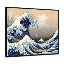 Wieco Art Great Wave of Kanagawa Katsushika Hokusai Large Framed Giclee Canvas picture