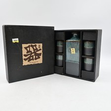Kafuh Japan Ceramic Sake Set 1 Carafe 4 Ochoko Cups Teal Black Ombre Box NIB picture