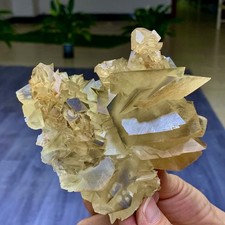 1.24LB Natural transparent yellow black calcite crystal quartz mineral sample picture
