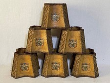 6 Antique Leather Lamp Shades 8 Panel Frame Rustic Medieval Arts Crafts picture