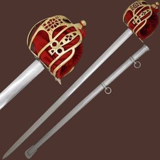 Hand Forged Medieval Brass Basket Hilted Scottish 16th Century Broadsword picture