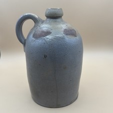Antique heavy salt glazed Stoneware Jug w Unique handle location. 10.5