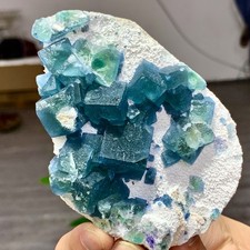 267G  Natural Blue Green cubic fluorite mineral crystal sample picture