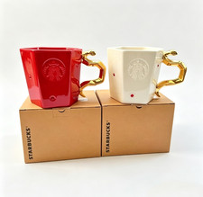 Starbucks 2026 Golden Snake Handle White Red Elegant Ceramic Coffee Mug picture