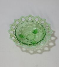 Opalescent Round Glass Dish Two Tone Green Footed 8.25