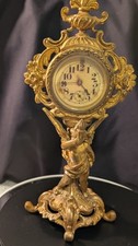 Antique Ornate Gilt Cherub Figural Desk Clock Boudoir Mint Exterior. Needs Oiled picture
