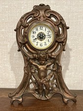 Antique Cast Brass Or Bronze Art Nouveau Figural Cherub Clock - Working picture