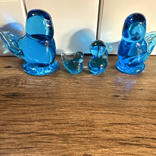 Sunny Day Bluebird Blue Glass Bird Figurines Set Lot Bird Animal Glass picture