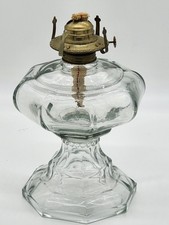 Clear Glass Oil Lamp Octagon Pedestal Brass Burner 3