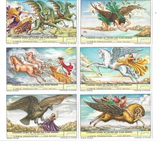 LIEBIG TRADE CARDS, GODS AND FLYING HEROES OF ANCIENT GREECE 1961 Set of 6 Cards picture