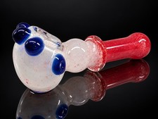 Red White Cobalt Blue Glass Tobacco Hand Pipe Raised Glass Art Design picture