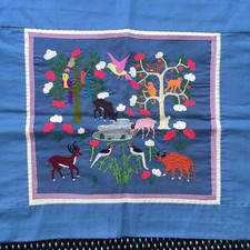 Vintage Hmong Story Cloth Quilt VIETNAM Intricate Animal Scene Laos 14x15.5” picture