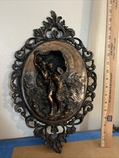 Vintage Cast Spelter Bronze Finish Figural Wall Plaque Rococo Baroque Relief picture
