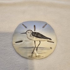 Hand Painted Seagull Scene On Sand Dollar Signed Coastal Beachy Decor picture