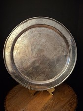 Rare Antique 1889 Damascus Judaica Presentation Plate Silvered Brass Hebrew picture
