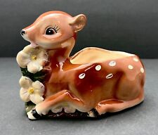 Vintage Ceramic Fawn Deer Planter With Flower Accents 6.25 L x 3.75 W x 5 H picture