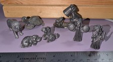 Lot Of 7 Miniature Pewter Figurines Dogs Lion Turtle Angels Girl Frog Figurine picture