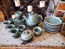 Vintage Otagiri SOMAYAKI Soma Ware Green Crackle w/ Gold Horse Heart Teapot Set picture