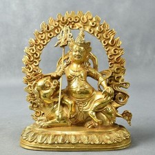 8.2in Chinese Buddhism Bronze Gilt Ride Lion Vaishravana Buddha Fengshui Staue  picture