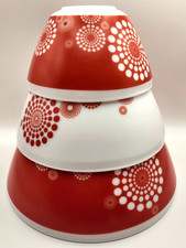 Vintage Charm Inspired by Pyrex 3pc bowl set Retro Flowers Burned Orange Color picture