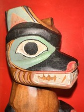 EARLY RAY MOORE Totem “Wolf’s Offering” Alaska Black Diamond Carved Cedar 10