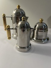 Vintage Guido Bergna GB Kitty Oro 3pc Coffee Service 18/10 Stainless/ Gold Italy picture