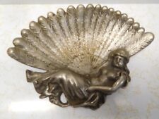Outstanding Vintage Art Deco Beautiful Woman & Feathers Metal Ashtray picture